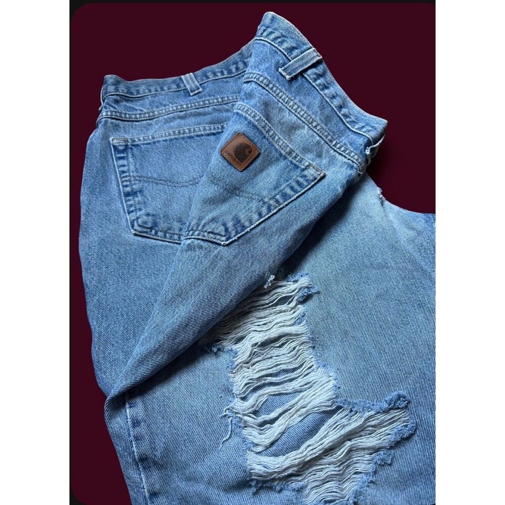 Carhartt Relaxed Fit Jeans Mens 40x30 Light Wash Distressed Workwear Denim